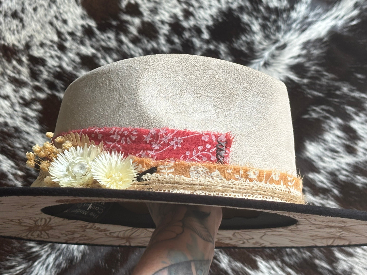 Patchwork Sunflower Lillies and Daisies Western Burned Floral Hat