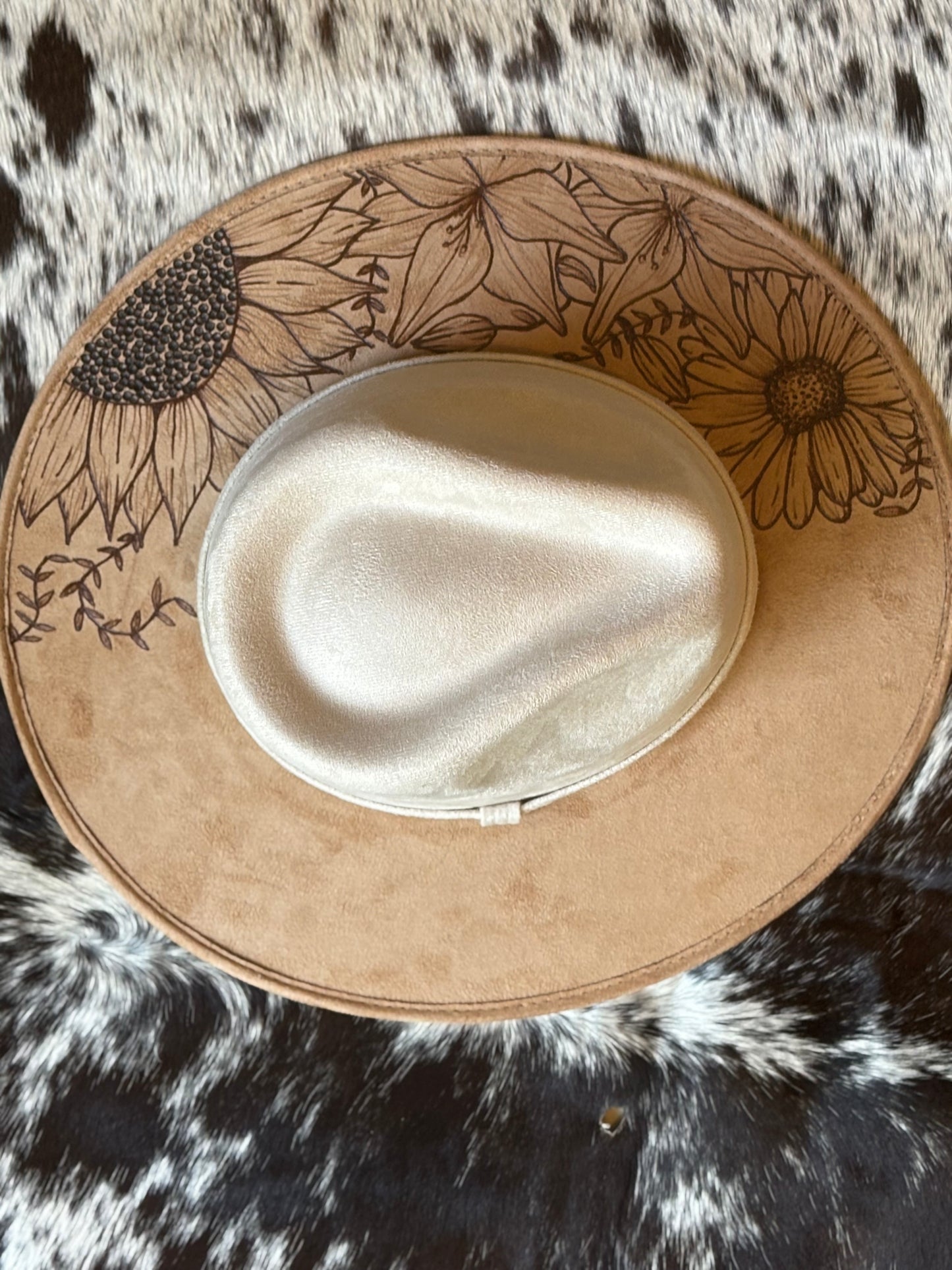 Vegan Suede Two-Toned Rancher Hat with Floral Hand Burned Design PACK OF 4