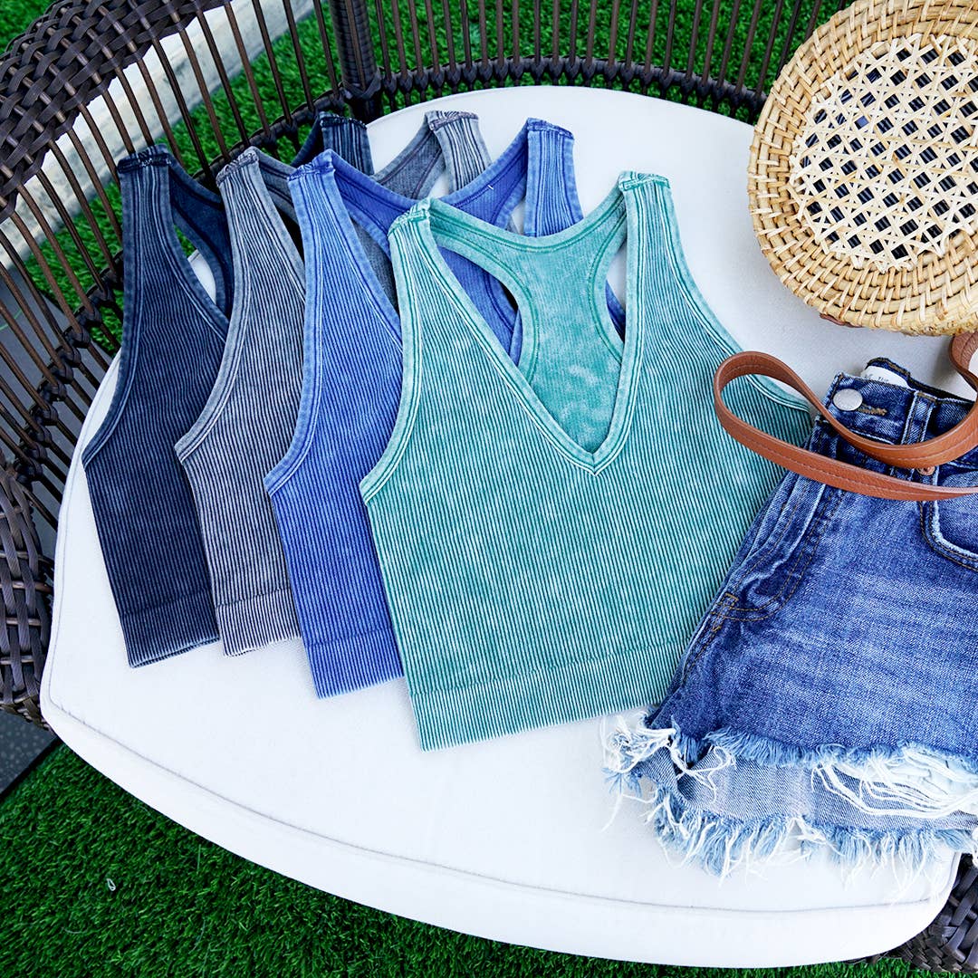Acid Washed V-Neck Racerback Bralette