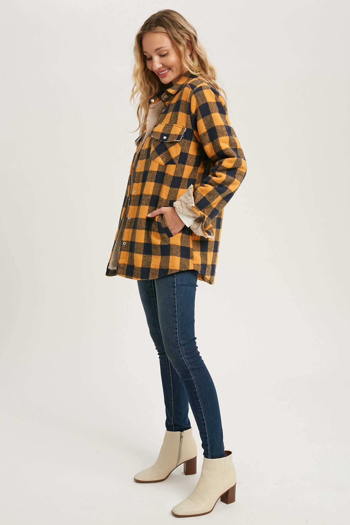 Buffalo Plaid Sherpa Lined Shacket - Mustard Plaid