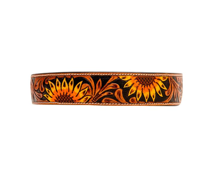 Sunflower Hand-Tooled Leather Dog Collar