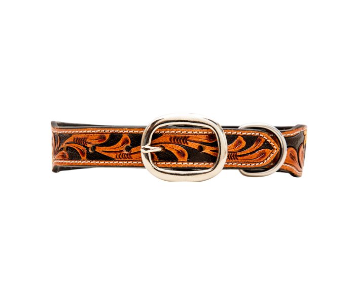 Sunflower Hand-Tooled Leather Dog Collar