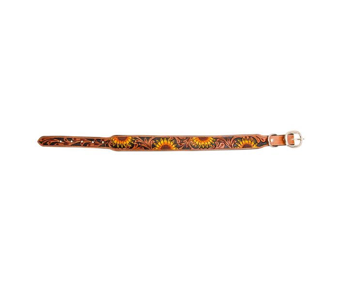 Sunflower Hand-Tooled Leather Dog Collar