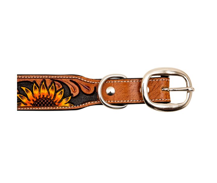 Sunflower Hand-Tooled Leather Dog Collar