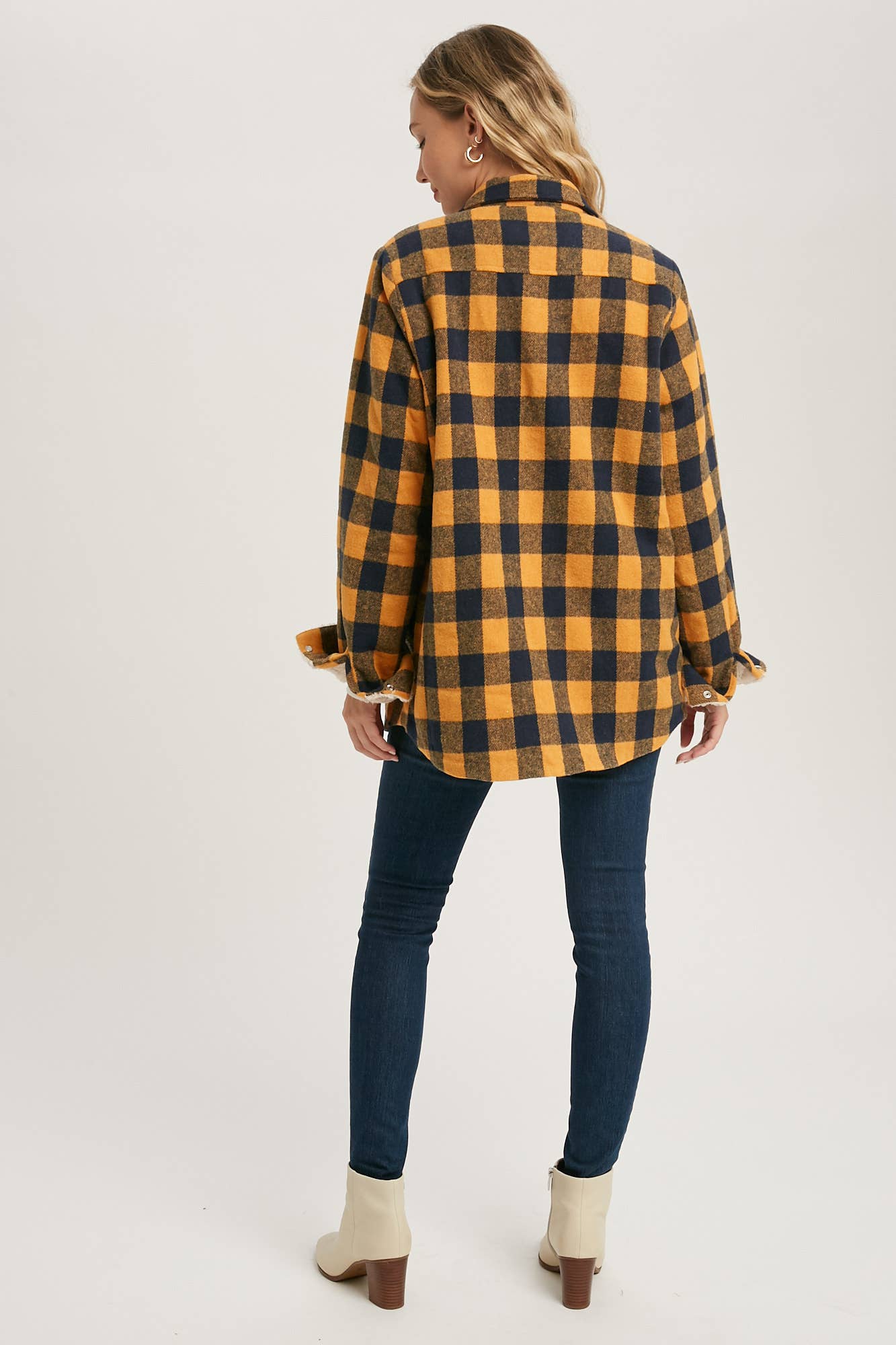 Buffalo Plaid Sherpa Lined Shacket - Mustard Plaid