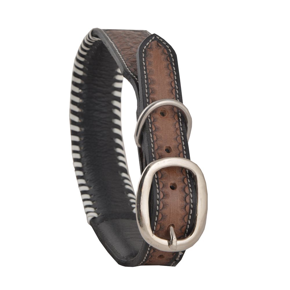 Hand-Tooled Leather Daisy Floral Dog Collar