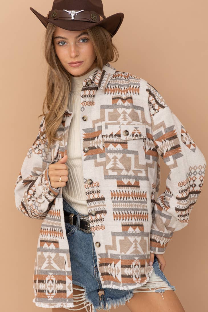 Jacquard Aztec Western Shirt Jacket