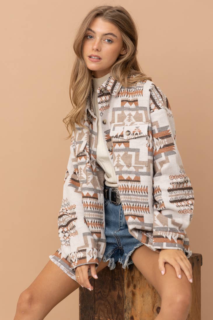Jacquard Aztec Western Shirt Jacket