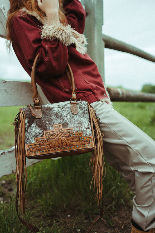 The Zebedee Cowhide Fringe Purse