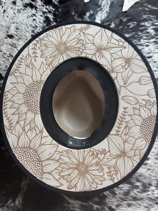 Patchwork Sunflower Lillies and Daisies Western Burned Floral Hat