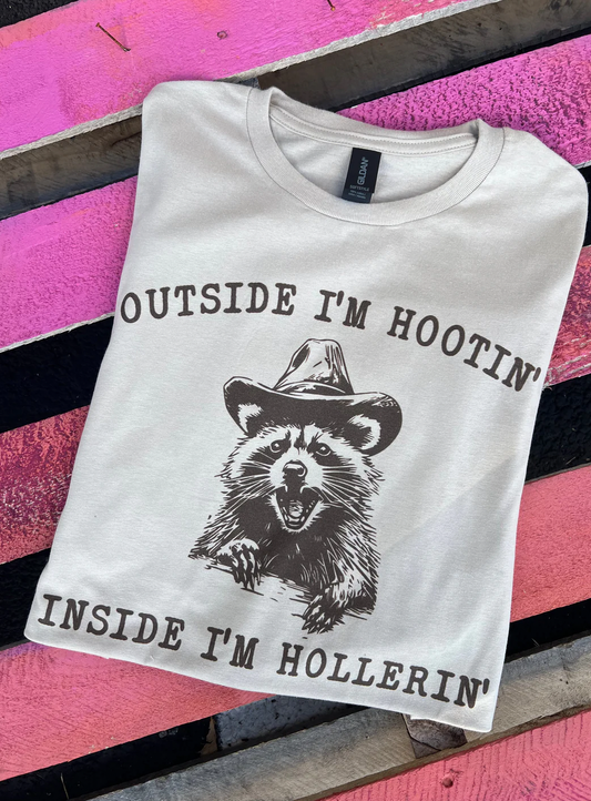 Outside I'm Hootin' Raccoon Graphic Tee - Cream