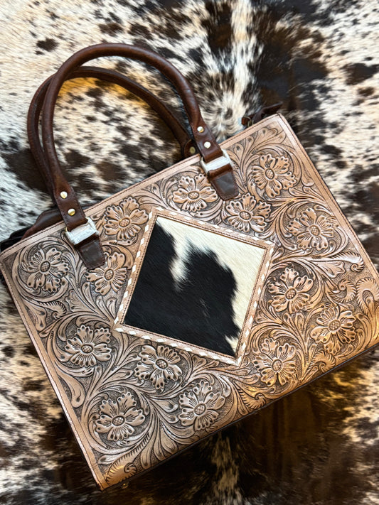 The Abigail - Women’s Western Floral Genuine Hand-Tooled Leather and Cowhide Purse