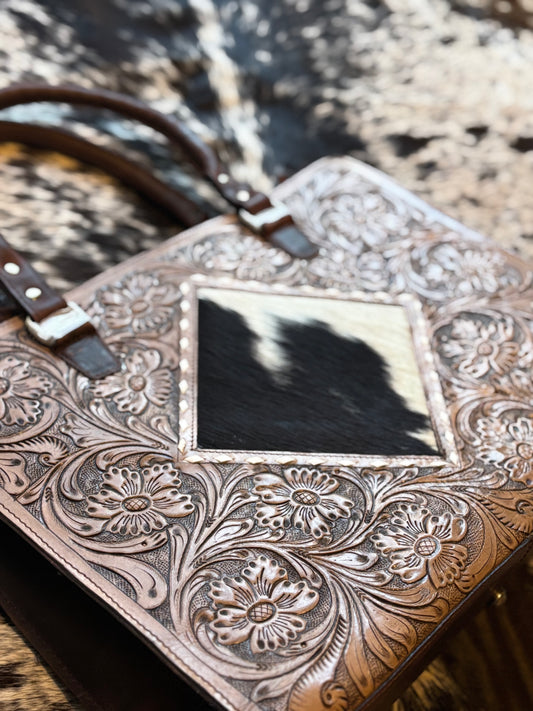 The Abigail - Women’s Western Floral Genuine Hand-Tooled Leather and Cowhide Purse