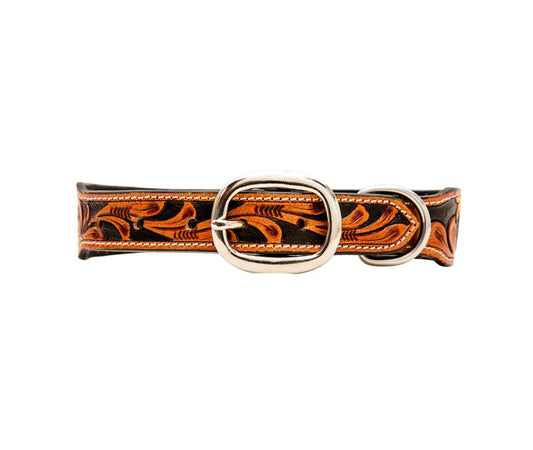 Sunflower Hand-Tooled Leather Dog Collar