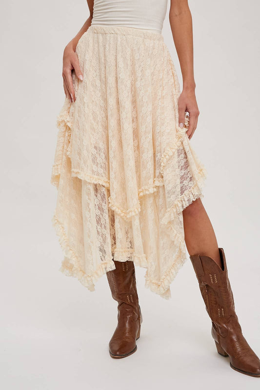 Lace Tier Midi Boho Skirt