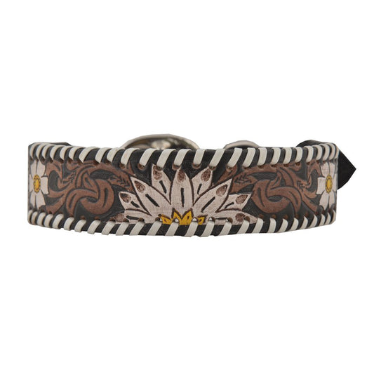 Hand-Tooled Leather Daisy Floral Dog Collar