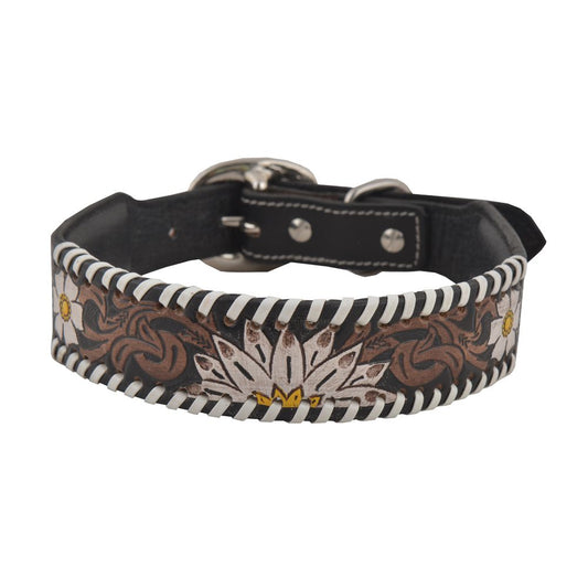 Hand-Tooled Leather Daisy Floral Dog Collar
