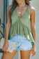 Women's Green Deep V Neckline Ribbed Babydoll Tank
