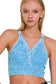 Washed Ribbed Button V-Neck Bralette