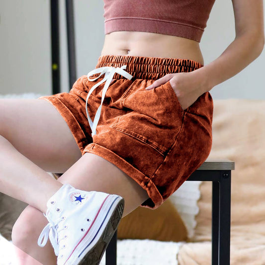 Vintage wash Drawstring Shorts w/ pockets Golden Mustard