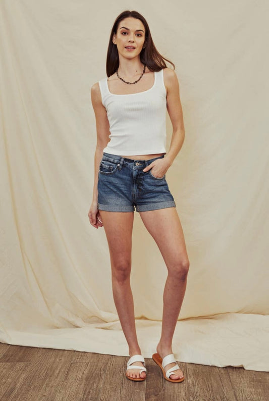 Kancan High Waisted Button Fly Shorts